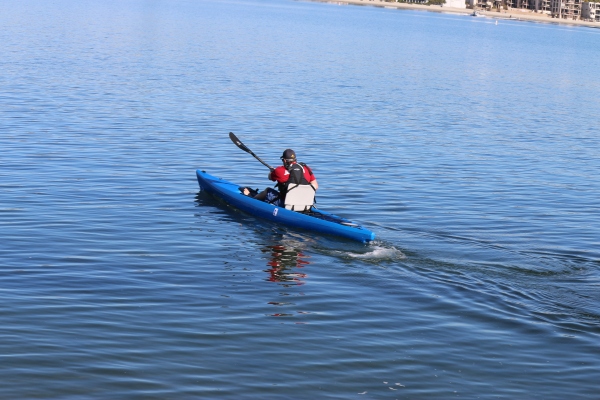 Jim getting his first paddle in on the Kraken prototype