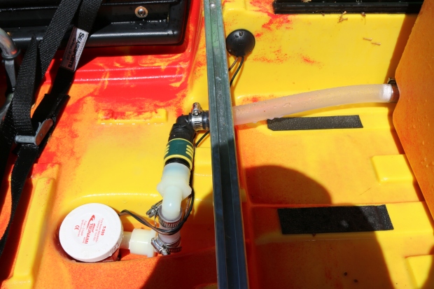 Pump wires going through the side of the kayak