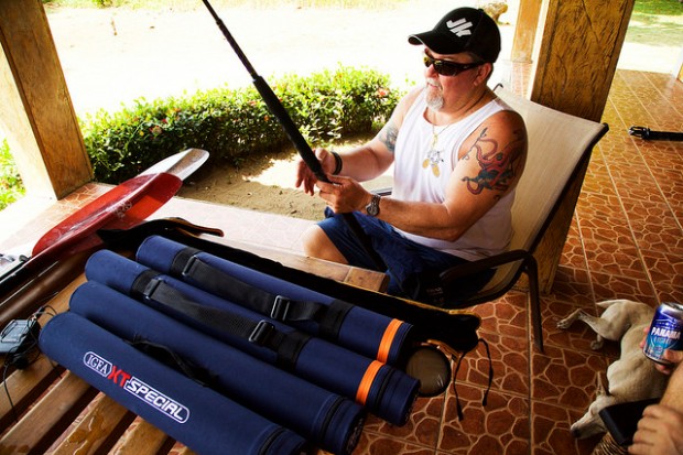 Jim Rigging up his new FOX travel rods